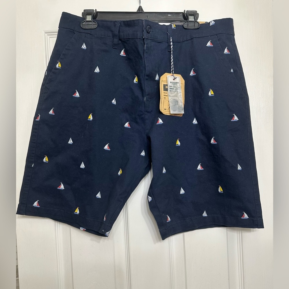 Rugby Mens Sailboat Graphic Front Chino shorts are a size 38.